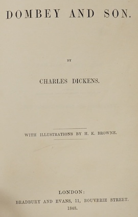 Dickens, Charles - Dombey and Son. First Edition pictorial engraved and printed titles, frontis., 38 plates and the 4 additional portrait plates (by H.K.Browne); old half calf and cloth, gilt and blind decorated panelled